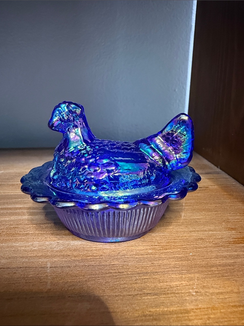 Mini Mosser Carnival Cobalt blue hen on nest - not vintage